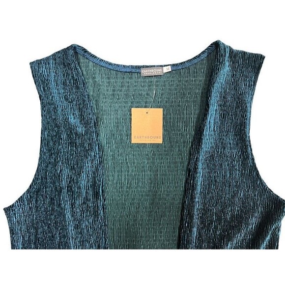 Earthbound Trading Teal Sleeveless Velour Long Open Front Vest Medium NWT - Picture 5 of 8